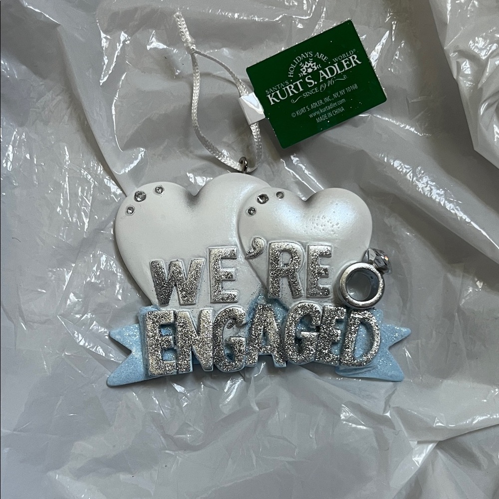 Kurt S. Adler "We're Engaged" Double Heart Ornament - White & Light Blue